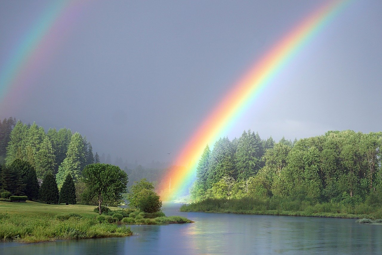 rainbow, river, nature